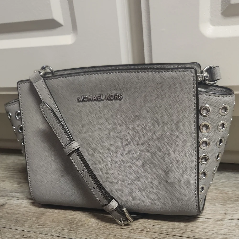 Michael Kors Silver Crossbody Bag with Studded Sides